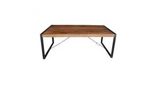 Eettafel, hout, zwart metalen onderstel